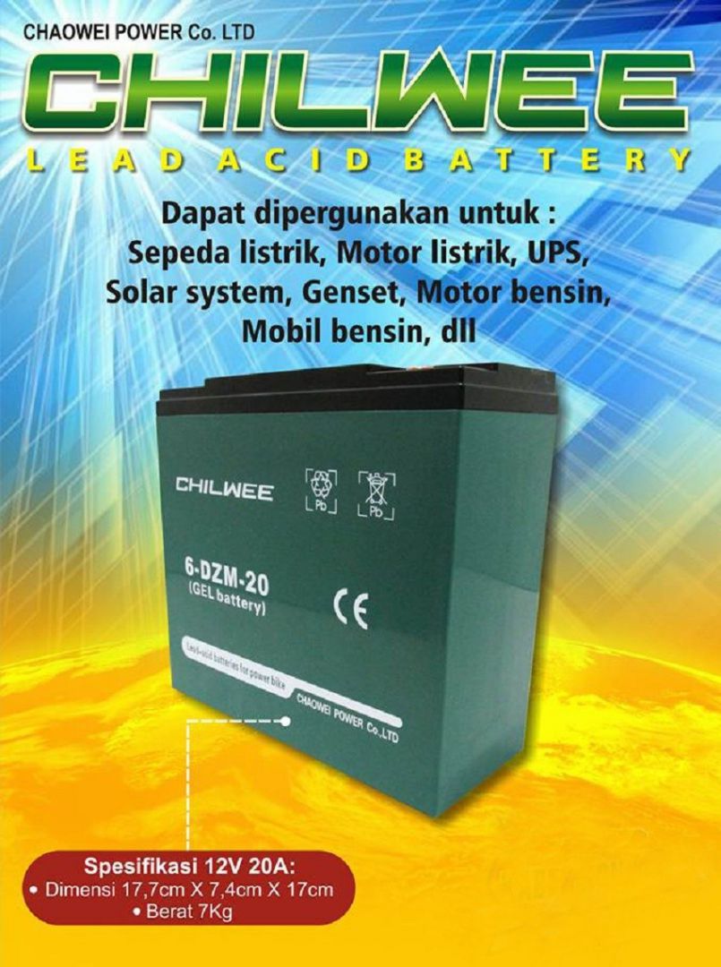 Chilwee Aki Kering 12V 20Ah, Type Terbaru 6-DZF-20